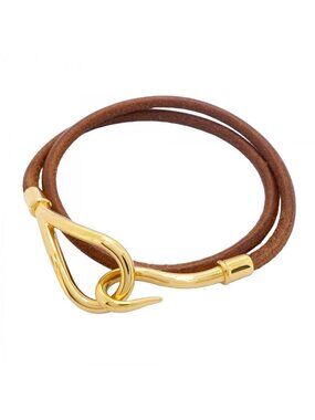 Hermes Bracelet Jumbo Hook Gold Plated Leather Brown